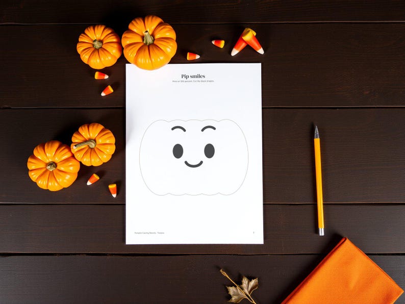 Pumpkin Carving Stencils Printable, 12 Easy Cute Faces, Pip Pumpkin Patterns, Kids Halloween Template, SVG Cut Files