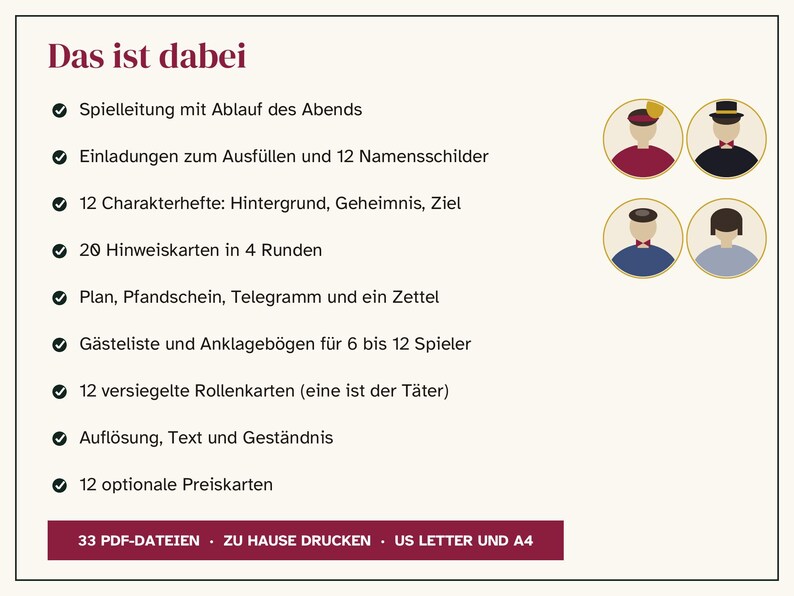German 1920s Murder Mystery Printable, Krimidinner Goldene Zwanziger, Speakeasy Party for 6 to 12 Players, Game in German, Adults image 5