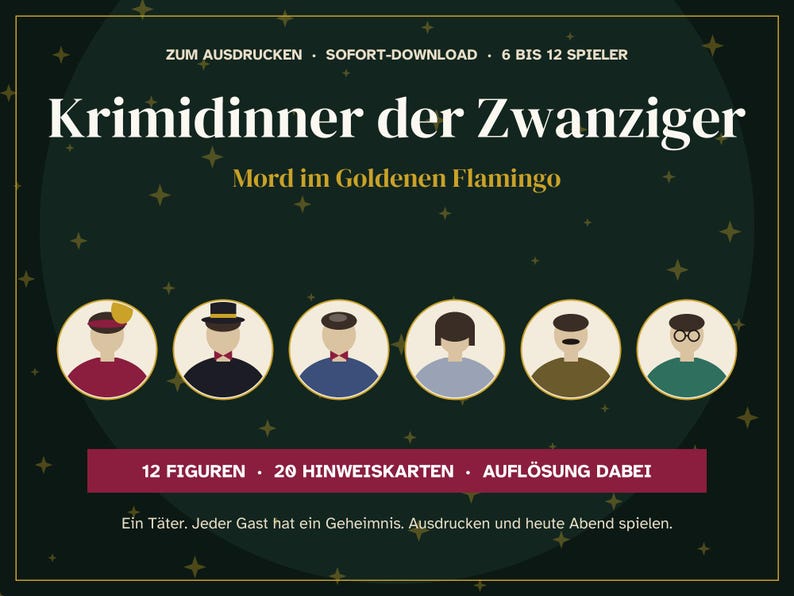German 1920s Murder Mystery Printable, Krimidinner Goldene Zwanziger, Speakeasy Party for 6 to 12 Players, Game in German, Adults image 2