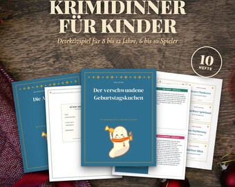 German Kids Murder Mystery Printable, Krimidinner fuer Kinder, Stolen Cake Detective Party Game Ages 8-12, Birthday