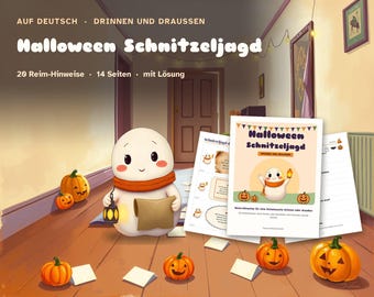Tysk Halloween-skattjakt för barn, rimande ledtrådar (PDF-nedladdning)