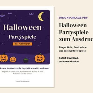 German Halloween Party Games Printable, Bingo 30 Cards, Quiz, Charades, Would You Rather, Teens and Adults, PDF