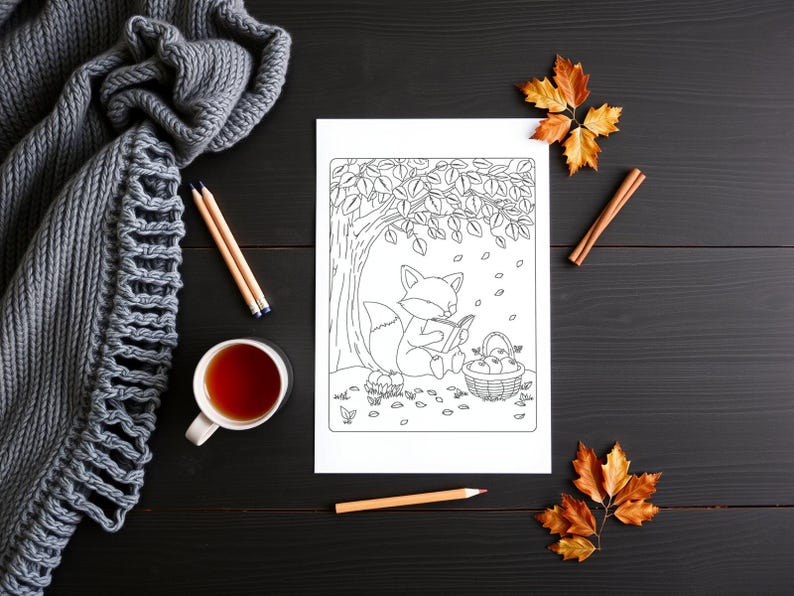 Cozy Autumn Coloring Pages Printable, 40 Fall Scenes, Reading Nooks, Cafes, Harvest, Rainy Days, Bold Lines, Instant Download PDF