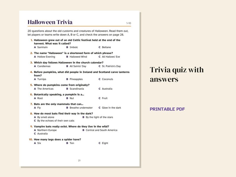 Halloween Party Games Printable for Teens and Adults, Bingo 30 Cards, Trivia, Charades, Would You Rather, Instant Download PDF