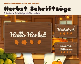 File di taglio SVG tedeschi Lettere autunnali, Ciao Herbst, Herbstzeit, Herbstlich Willkommen, DXF PNG, File della macchina da taglio autunnale