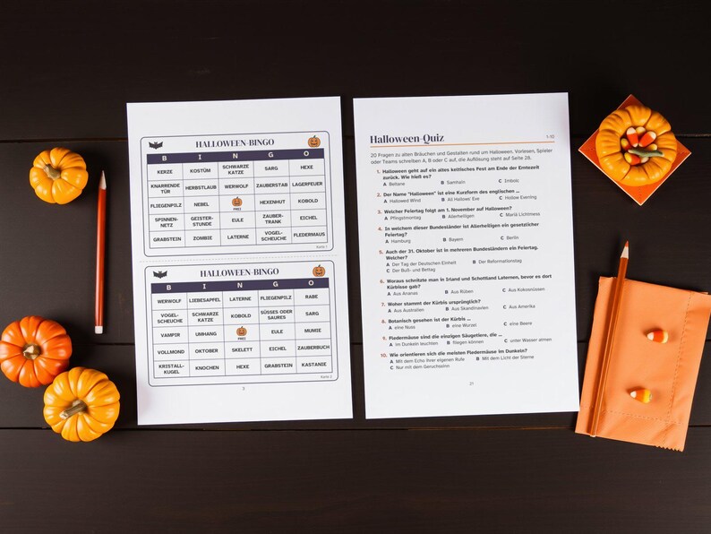 German Halloween Party Games Printable, Bingo 30 Cards, Quiz, Charades, Would You Rather, Teens and Adults, PDF