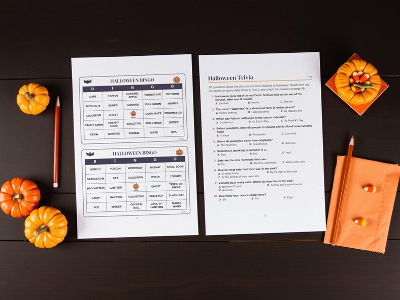 Halloween Party Games Printable for Teens and Adults, Bingo 30 Cards, Trivia, Charades, Would You Rather, Instant Download PDF