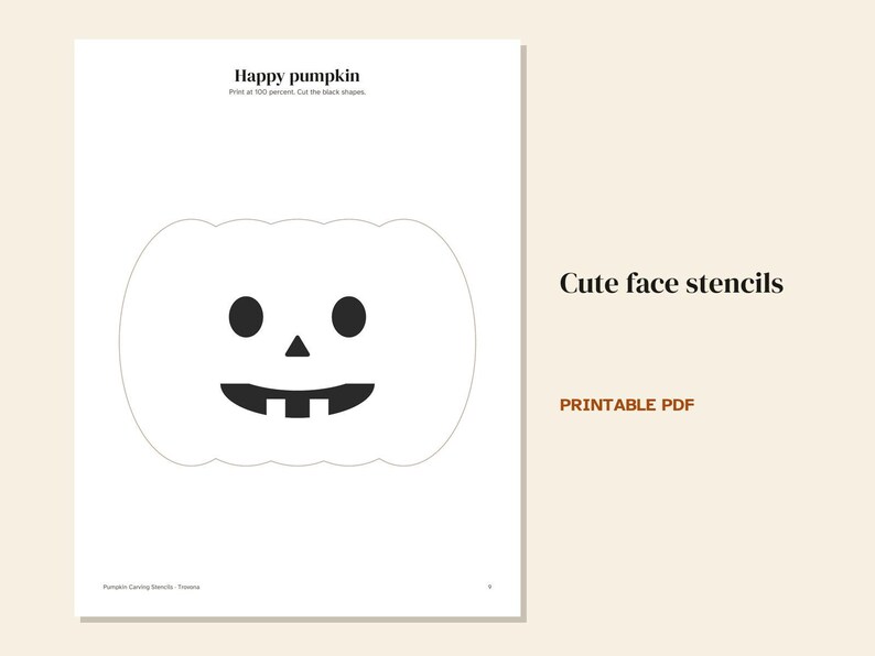 Pumpkin Carving Stencils Printable, 12 Easy Cute Faces, Pip Pumpkin Patterns, Kids Halloween Template, SVG Cut Files