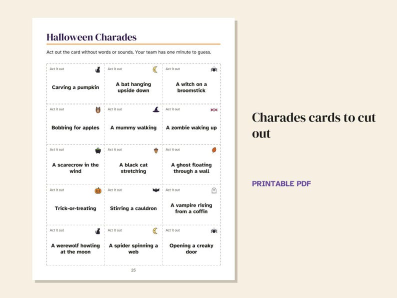 Halloween Party Games Printable for Teens and Adults, Bingo 30 Cards, Trivia, Charades, Would You Rather, Instant Download PDF