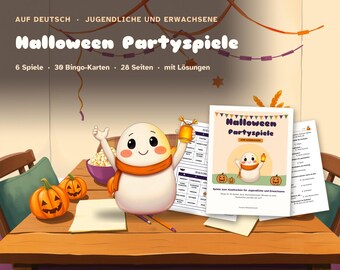 Tyska Halloween-festspelpaket, Bingo, Trivia, Charader (PDF-nedladdning)