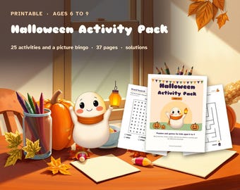 Halloween Activity Pack for Kids Ages 6-9, Printable Puzzles, Bingo (PDF)