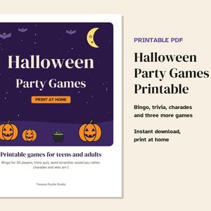 Halloween Party Games Printable for Teens and Adults, Bingo 30 Cards, Trivia, Charades, Would You Rather, Instant Download PDF