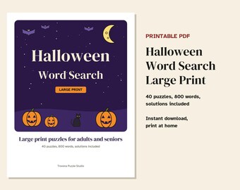Large Print Halloween Word Search, 40 Autumn Puzzles for Seniors (PDF)