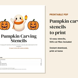 Pumpkin Carving Stencils Printable, 12 Easy Cute Faces, Pip Pumpkin Patterns, Kids Halloween Template, SVG Cut Files