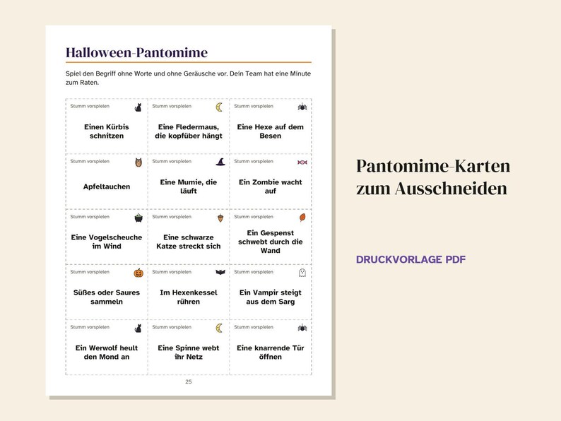 German Halloween Party Games Printable, Bingo 30 Cards, Quiz, Charades, Would You Rather, Teens and Adults, PDF