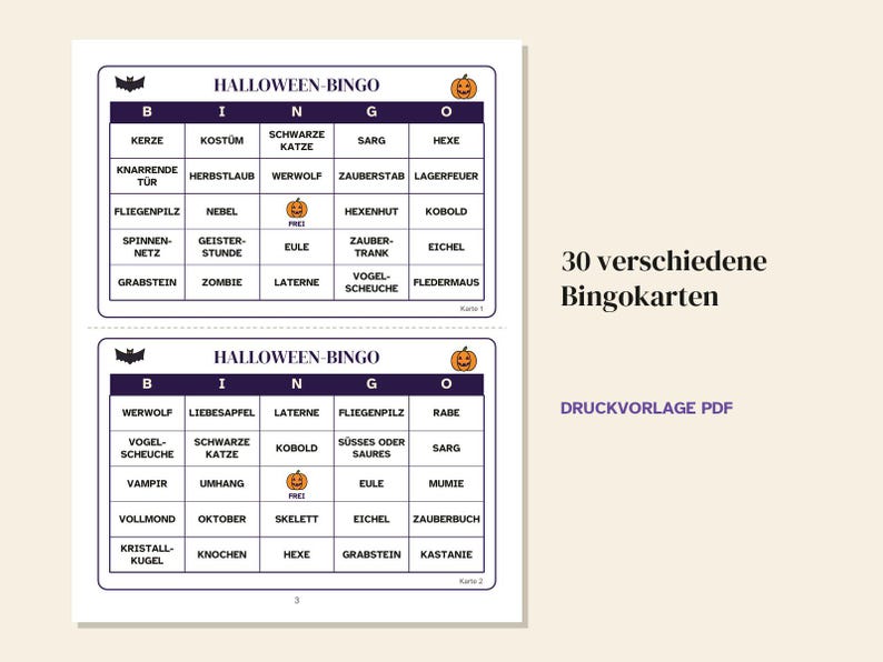 German Halloween Party Games Printable, Bingo 30 Cards, Quiz, Charades, Would You Rather, Teens and Adults, PDF