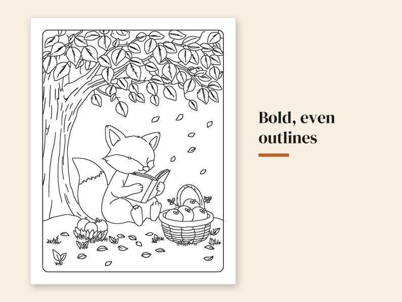 Cozy Autumn Coloring Pages Printable, 40 Fall Scenes, Reading Nooks, Cafes, Harvest, Rainy Days, Bold Lines, Instant Download PDF