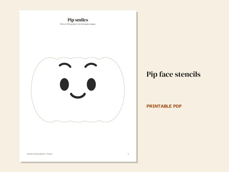 Pumpkin Carving Stencils Printable, 12 Easy Cute Faces, Pip Pumpkin Patterns, Kids Halloween Template, SVG Cut Files