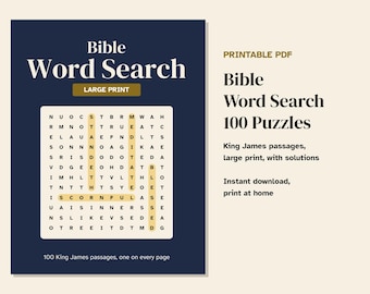 Wyszukiwanie słów w Biblii w dużym druku, 100 łamigłówek z Biblii Króla Jakuba (do pobrania w formacie PDF)