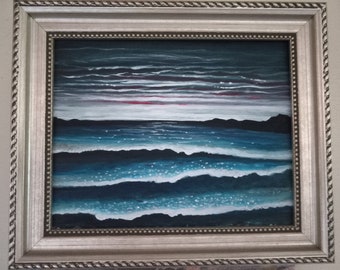 Dark Cold Ocean Waves 8x10 Framed Painting