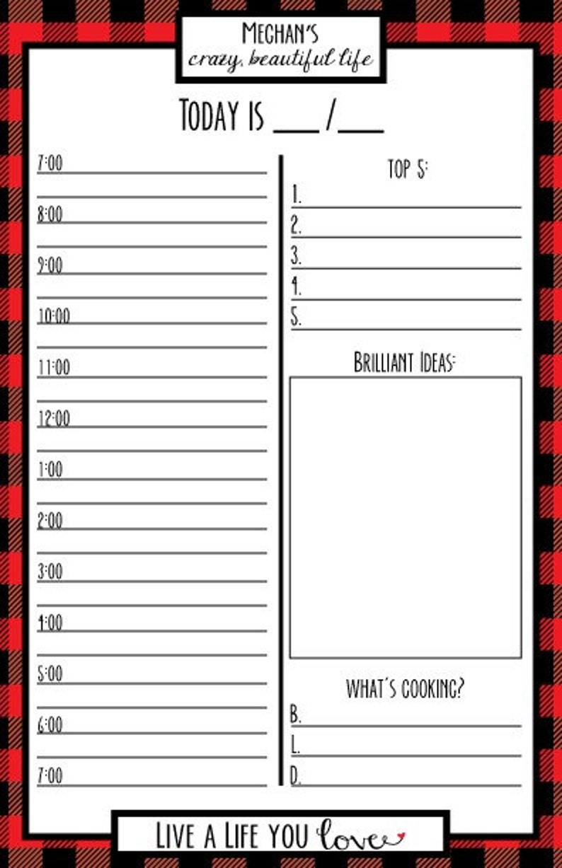 Personalized Daily Planner Notepad Hourly Planner Desk Pad Etsy