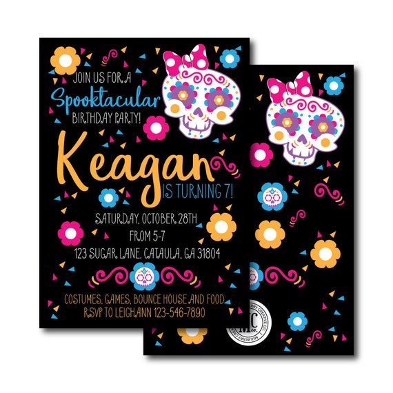Halloween Birthday Invitation Sugar Skull Birthday Skulls Etsy