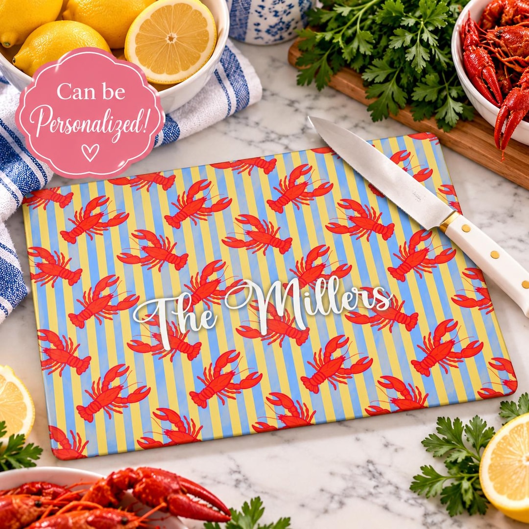 Pattern Loster Red Lobster Pattern Glass Cutting Board | Nautical Coastal Kitchen ...