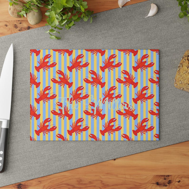 Pattern Loster Red Lobster Pattern Glass Cutting Board | Nautical Coastal Kitchen ...