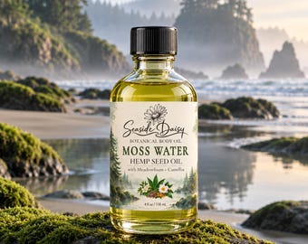 Moss Water Botanical Body Oil, Hemp Seed Oil, Meadowfoam, Camellia & Squalane, Lightweight Moisturizing Skin Oil, 4 oz