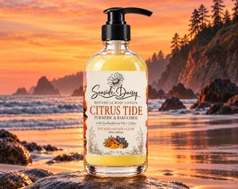 Citrus Tide Botanical Body Lotion, Sea Buckthorn, Turmeric, Bakuchiol, CoQ10, Caffeine, Moisturizing Body Care, 8 oz