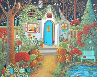 8x10" Cozy Cottage Hand-Signed Giclee Print by Mary Charles Folk Art