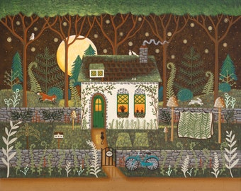 8x10" Fern Cottage Hand-Signed Giclee Print by Mary Charles Folk Art