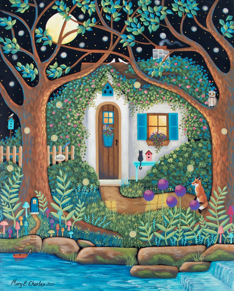 8x10 Secret Cottage Hand-Signed Giclee Print by Mary Charles Folk Art image 1