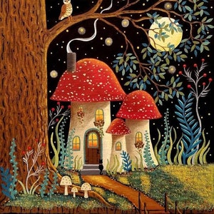 8x10" Toadstool Cottage - Folk Art Print by Mary Charles