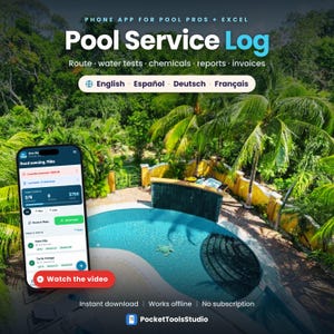 Pool Maintenance Log & Chemical Tracker App, Service Route Planner, Invoice Generator, English Spanish
