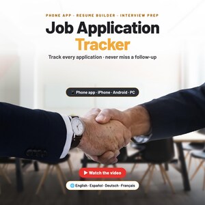 Job Application Tracker App, Resume Template & Interview Tracker, English Spanish German French