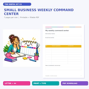 Small Business Weekly Planner | Fillable PDF Command Center, Job Board, Client Follow Ups and Expense Log