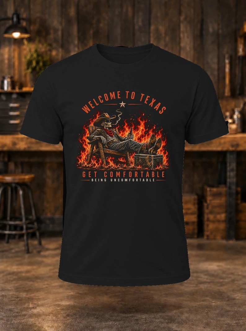 Bienvenido a Texas - Camiseta con estampado de vaquero esqueleto para hombre imagen 1