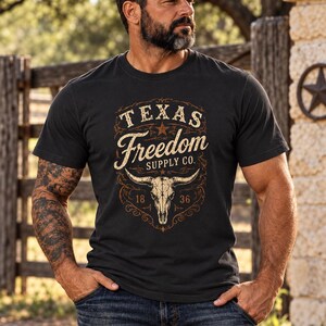 Texas Freedom Supply Co. T-Shirt – Men's Black Longhorn Skull Tee image 2