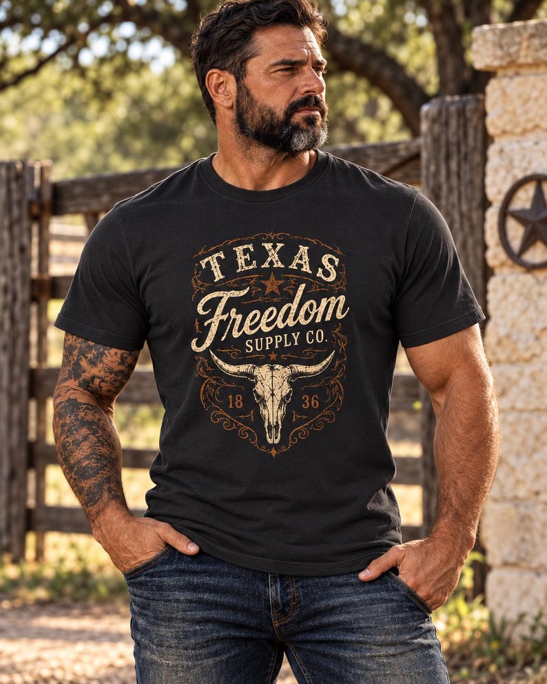 Texas Freedom Supply Co. T-Shirt – Men's Black Longhorn Skull Tee image 2