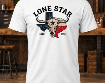 Camiseta Lone Star – Camiseta para hombre con la bandera de Texas y la calavera de los Longhorns