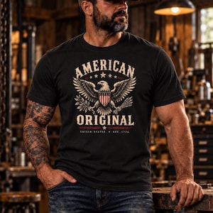 Camiseta American Original – Camiseta de hombre estilo vintage con águila patriótica imagen 2