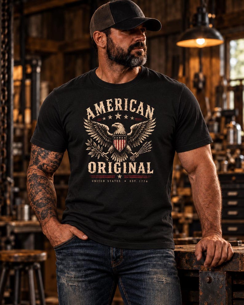 Camiseta American Original – Camiseta de hombre estilo vintage con águila patriótica imagen 2