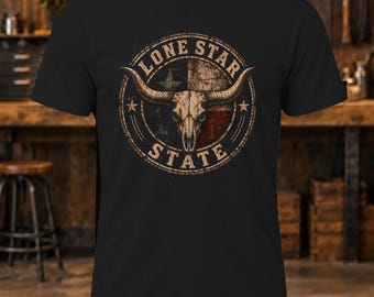 Camiseta del Estado de la Estrella Solitaria – Camiseta para hombre con calavera de Longhorn de Texas