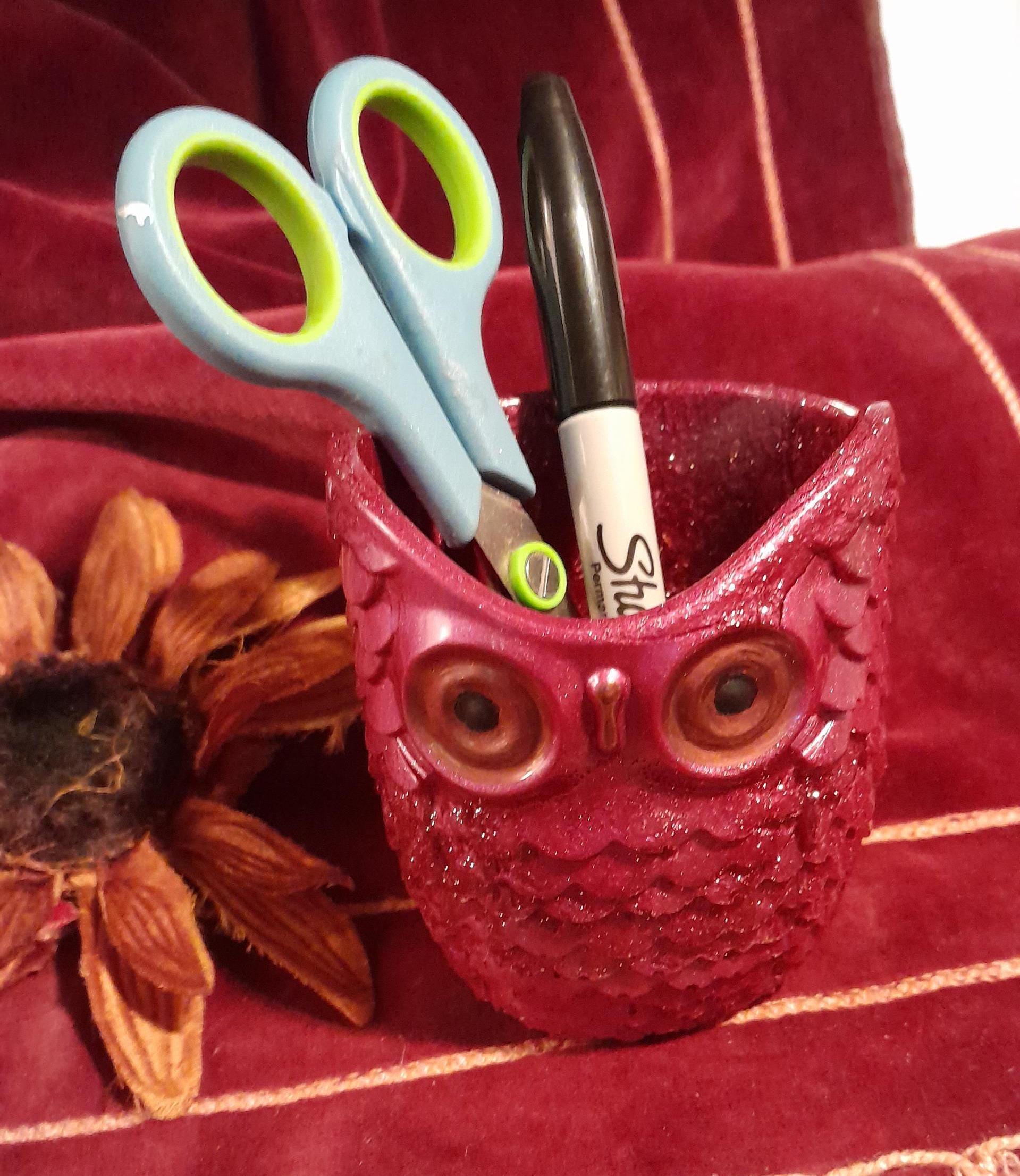 OWL Vase Holder Unique Mixed Media Desk Decor Dry Storage Makeup Pens Trinkets Jewelry Gifting Bath 