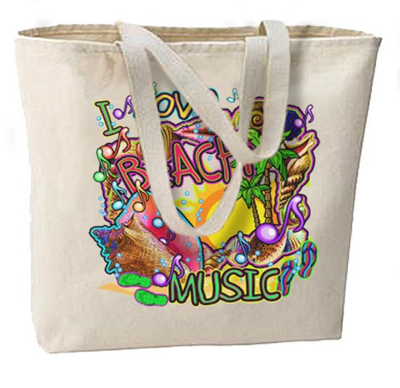 I Love Beach Music Neon New Jumbo Tote Bag Summer Fun Etsy
