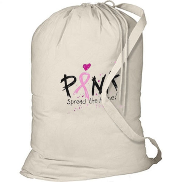 Pink Ribbon Spread The Hope New Cotton Laundry Bag, Camping, Duffle, Travel, Tote, Events