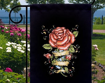 Gothic Rose Tattoo Art New Small Garden Flag, Adding Distinction To Your Yard, Business or Boat