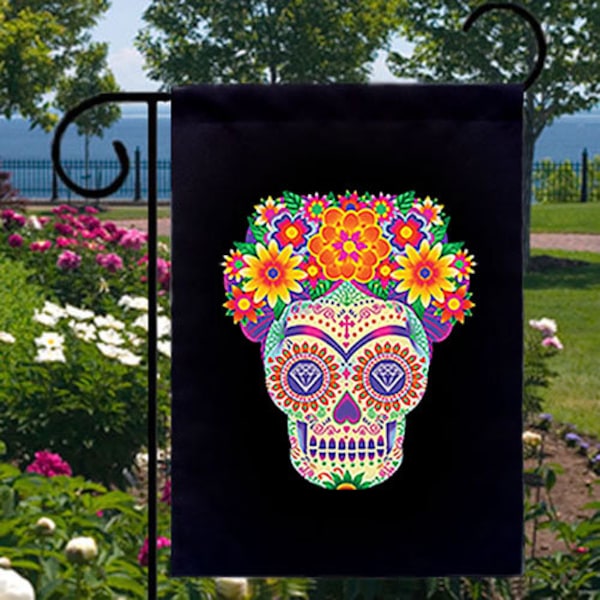 Floral Day of the Dead Sugar Skull Lady New Small Garden Yard Flag Home Decor Gifts Events
