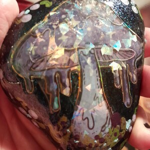 Forest Mushroom Holographic Mixed Media ROCK Garden Baskets Gifts Paperweight Office Desk Shelf Mantle Grave  Decor Unique Friends Fantasy